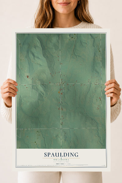 Map of Spaulding, Oklahoma, 18 x 24 inch unframed archival matte print