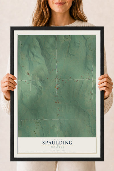 Map of Spaulding, Oklahoma, 18 x 24 inch print in a black wood frame