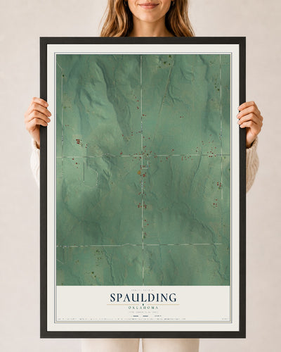 Map of Spaulding, Oklahoma, 24 x 36 inch print in a black wood frame