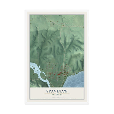 Map of Spavinaw, Oklahoma, 12 x 18 inch print in a white wood frame