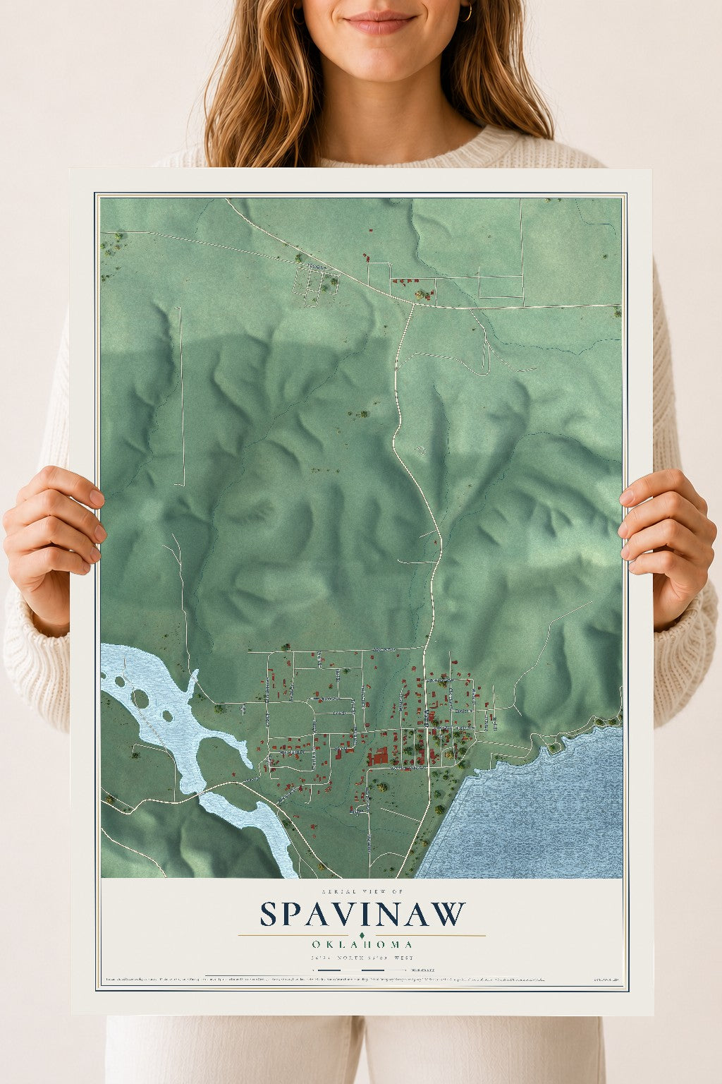 Map of Spavinaw, Oklahoma, 18 x 24 inch unframed archival matte print