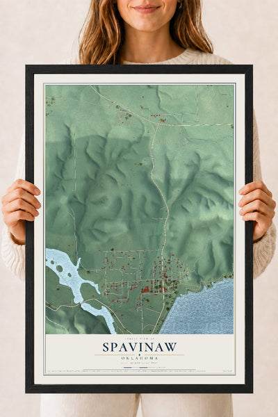 Map of Spavinaw, Oklahoma, 18 x 24 inch print in a black wood frame
