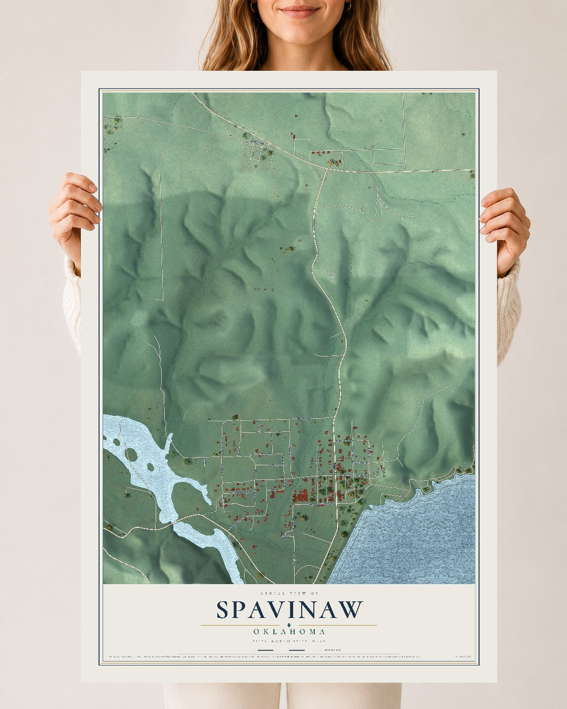 Map of Spavinaw, Oklahoma, 24 x 36 inch unframed archival matte print