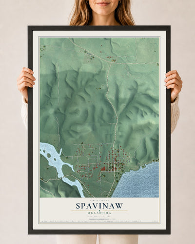 Map of Spavinaw, Oklahoma, 24 x 36 inch print in a black wood frame
