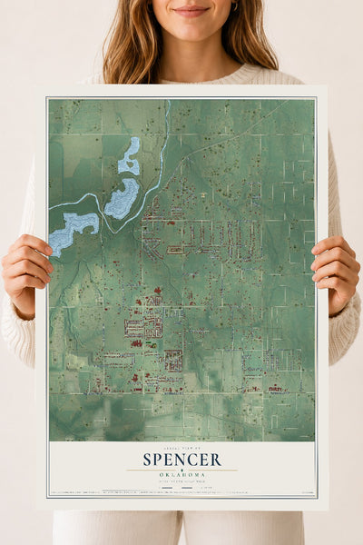 Map of Spencer, Oklahoma, 18 x 24 inch unframed archival matte print