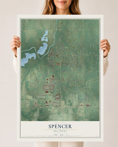Map of Spencer, Oklahoma, 24 x 36 inch unframed archival matte print