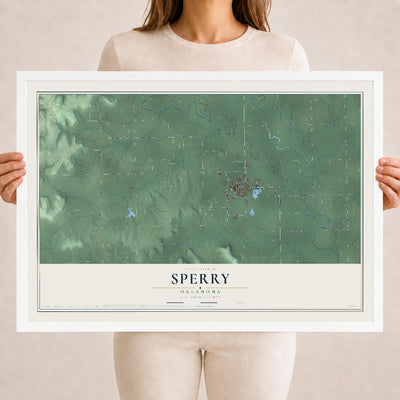 Map of Sperry, Oklahoma, 18 x 24 inch print in a white wood frame
