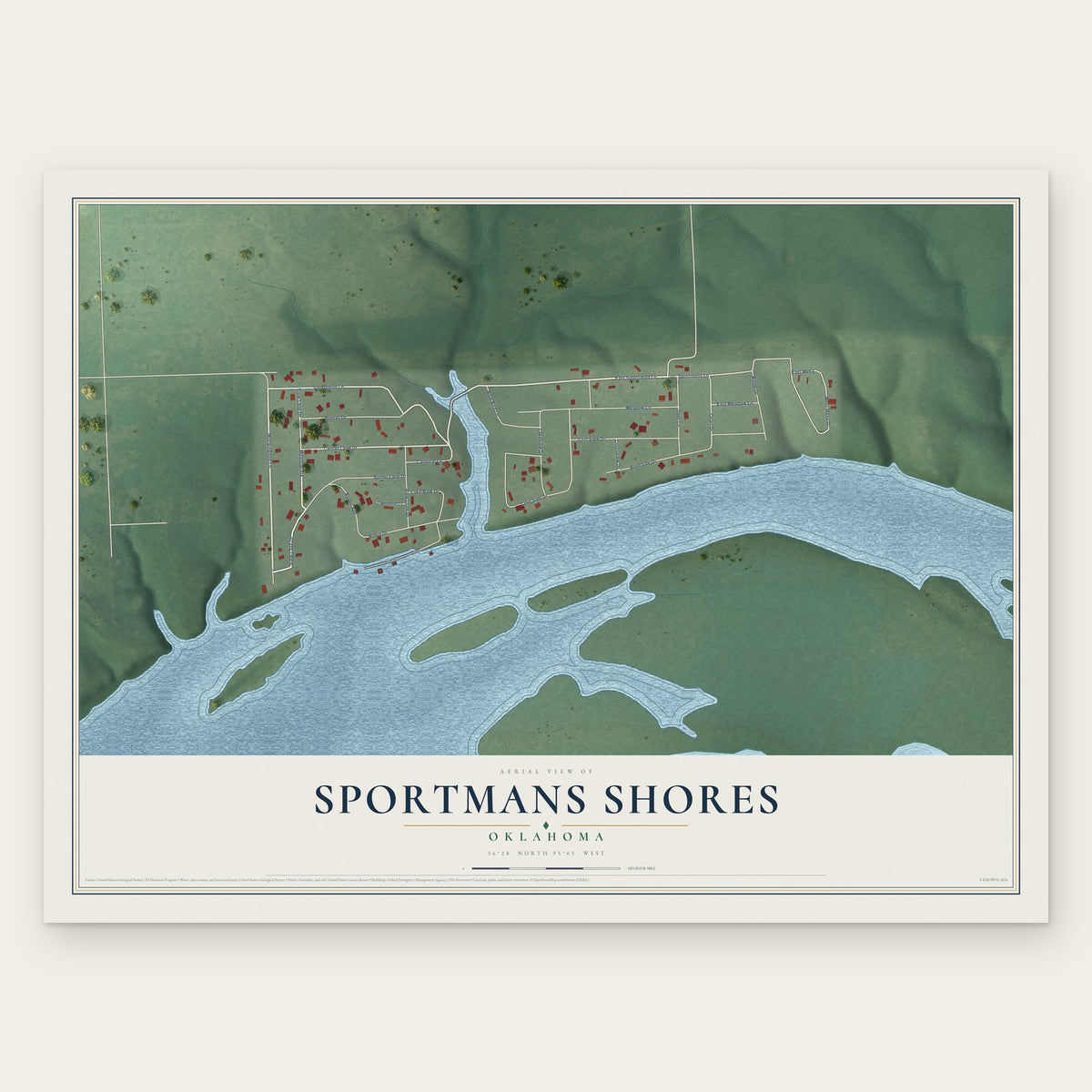 Sportmans Shores, Oklahoma map print, the full design