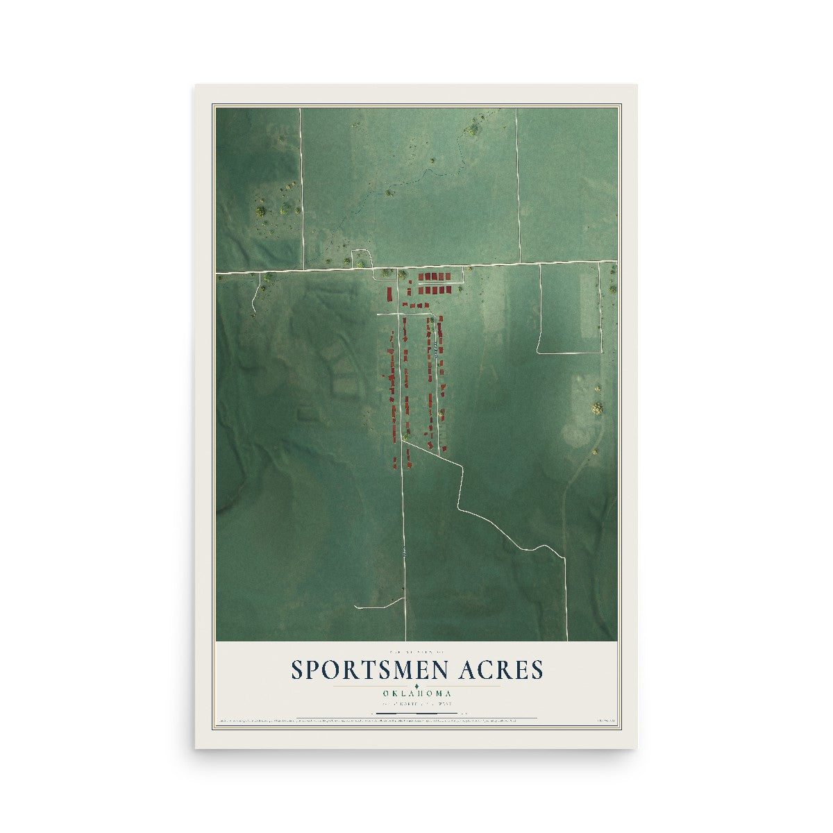 Map of Sportsmen Acres, Oklahoma, 12 x 18 inch unframed archival matte print