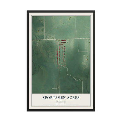 Map of Sportsmen Acres, Oklahoma, 12 x 18 inch print in a black wood frame