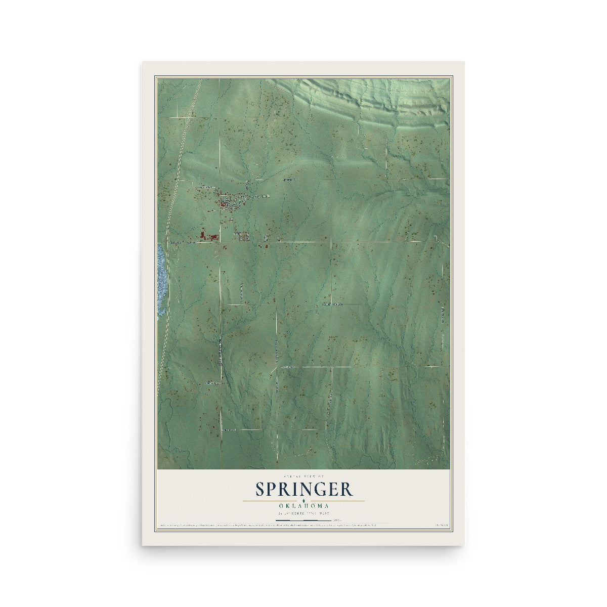 Map of Springer, Oklahoma, 12 x 18 inch unframed archival matte print
