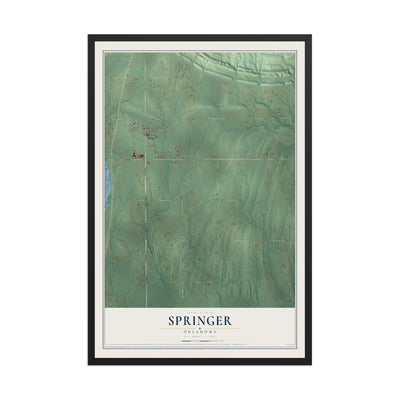 Map of Springer, Oklahoma, 12 x 18 inch print in a black wood frame
