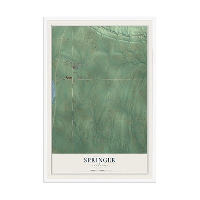 Map of Springer, Oklahoma, 12 x 18 inch print in a white wood frame