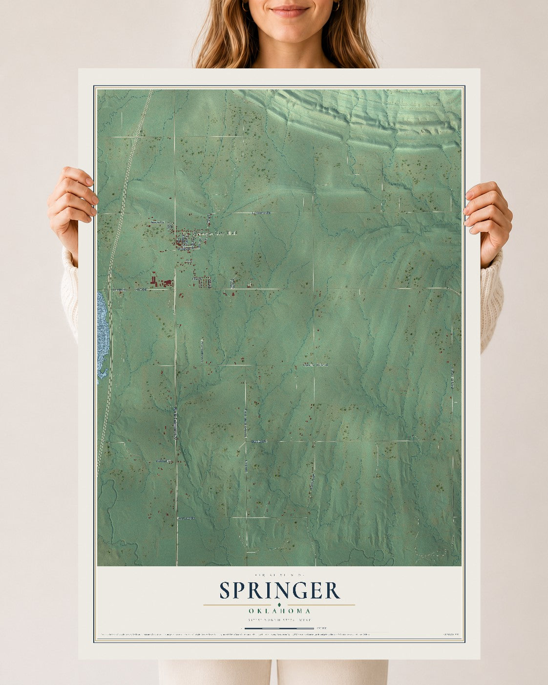 Map of Springer, Oklahoma, 24 x 36 inch unframed archival matte print