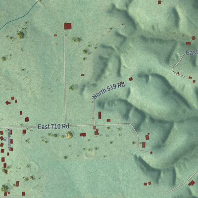Close-up of the map of Steely Hollow, Oklahoma print showing street and building detail