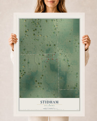 Map of Stidham, Oklahoma, 24 x 36 inch print in a white wood frame