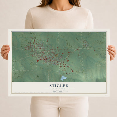 Map of Stigler, Oklahoma, 12 x 18 inch unframed archival matte print