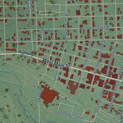Close-up of the map of Stigler, Oklahoma print showing street and building detail