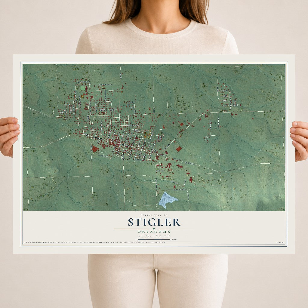 Map of Stigler, Oklahoma, 18 x 24 inch unframed archival matte print