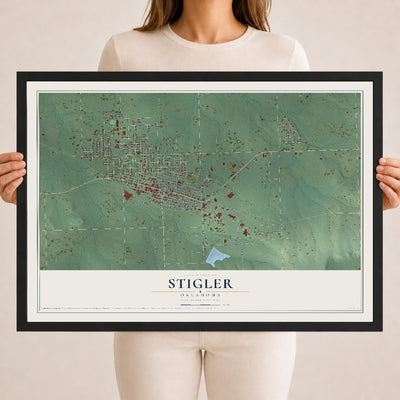 Map of Stigler, Oklahoma, 18 x 24 inch print in a black wood frame