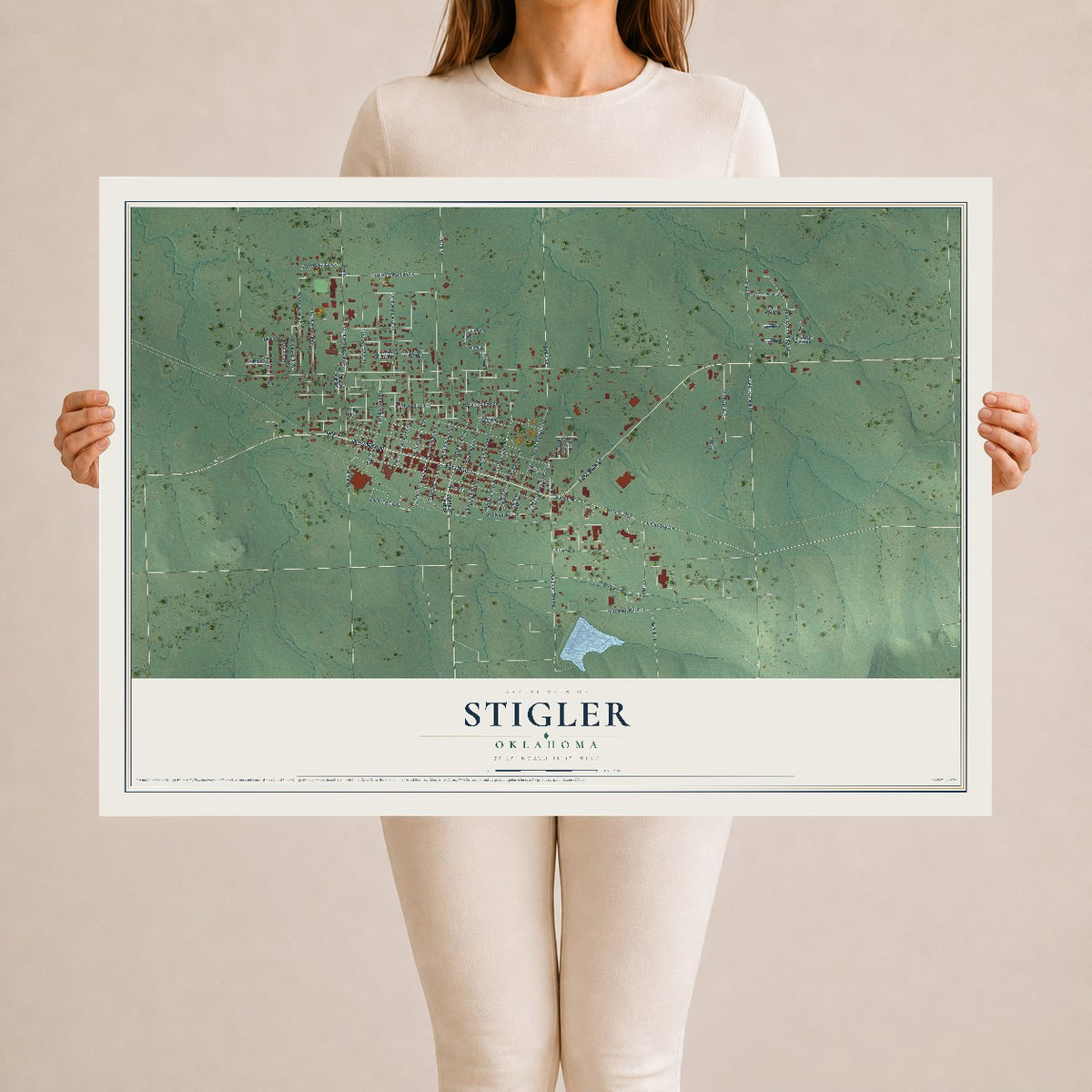 Map of Stigler, Oklahoma, 24 x 36 inch unframed archival matte print