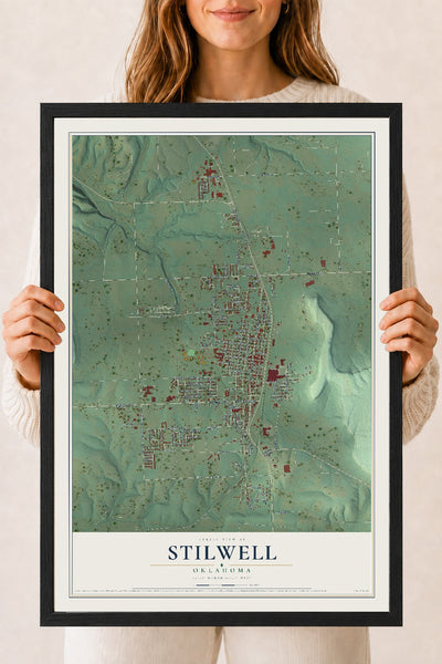 Map of Stilwell, Oklahoma, 18 x 24 inch print in a black wood frame