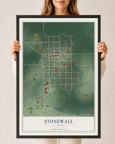Map of Stonewall, Oklahoma, 24 x 36 inch print in a black wood frame