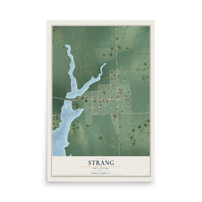 Map of Strang, Oklahoma, 12 x 18 inch unframed archival matte print