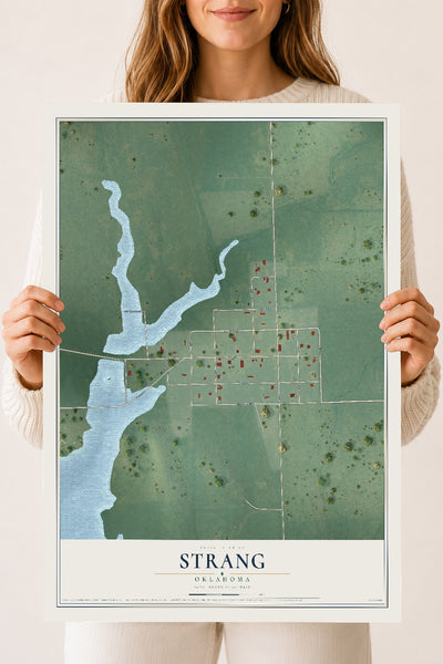 Map of Strang, Oklahoma, 18 x 24 inch unframed archival matte print