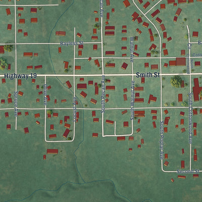 Second close-up of the map of Stratford, Oklahoma print showing more streets and buildings