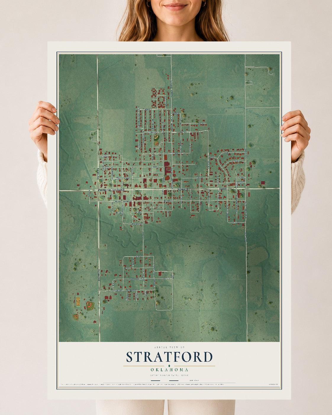 Map of Stratford, Oklahoma, 24 x 36 inch unframed archival matte print