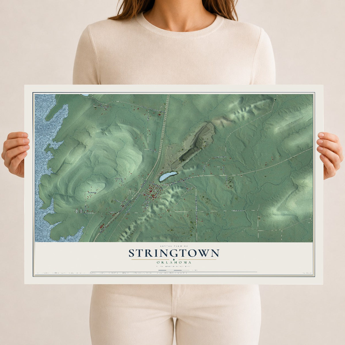 Map of Stringtown, Oklahoma, 12 x 18 inch unframed archival matte print