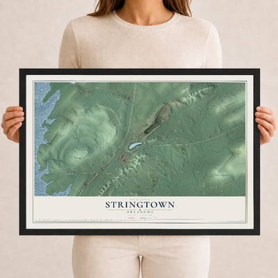 Map of Stringtown, Oklahoma, 12 x 18 inch print in a black wood frame