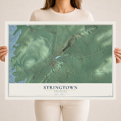 Map of Stringtown, Oklahoma, 18 x 24 inch unframed archival matte print