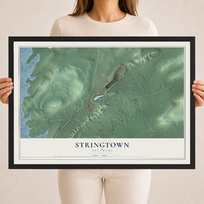 Map of Stringtown, Oklahoma, 18 x 24 inch print in a black wood frame