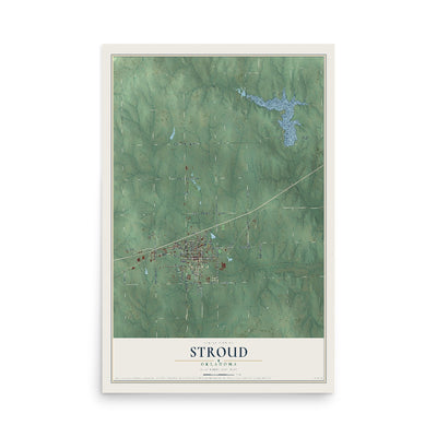 Map of Stroud, Oklahoma, 12 x 18 inch unframed archival matte print