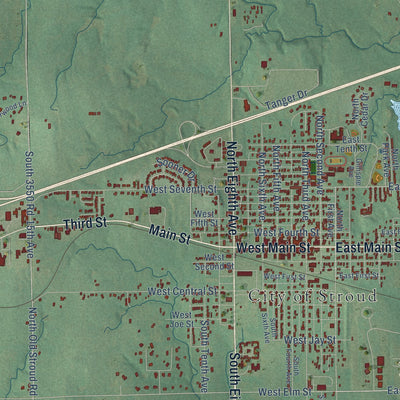 Close-up of the map of Stroud, Oklahoma print showing street and building detail