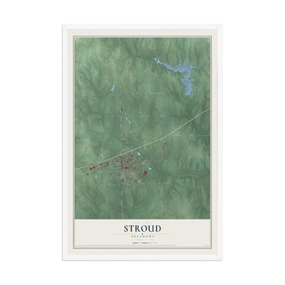 Map of Stroud, Oklahoma, 12 x 18 inch print in a white wood frame