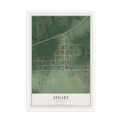 Map of Stuart, Oklahoma, 12 x 18 inch print in a white wood frame