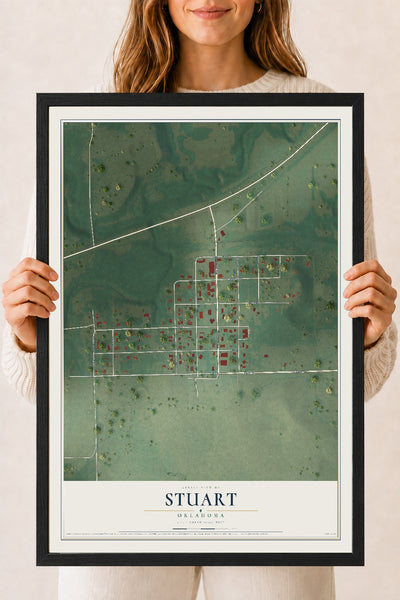 Map of Stuart, Oklahoma, 18 x 24 inch print in a black wood frame