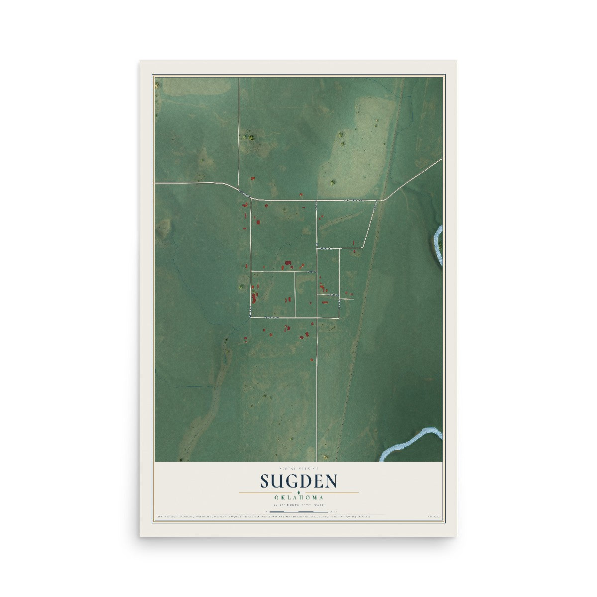 Map of Sugden, Oklahoma, 12 x 18 inch unframed archival matte print