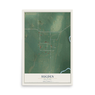 Map of Sugden, Oklahoma, 12 x 18 inch unframed archival matte print