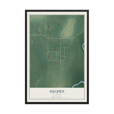 Map of Sugden, Oklahoma, 12 x 18 inch print in a black wood frame