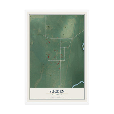 Map of Sugden, Oklahoma, 12 x 18 inch print in a white wood frame
