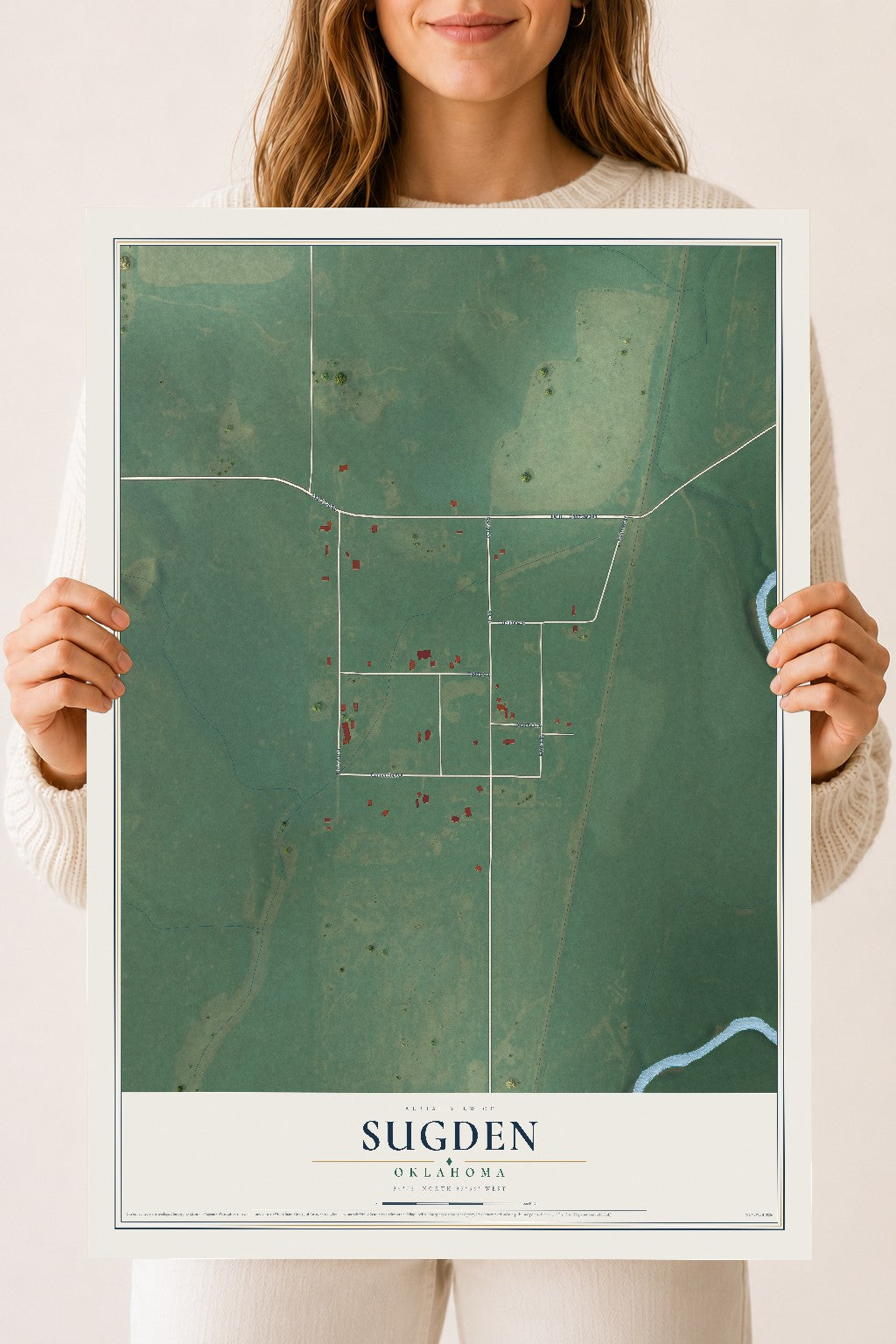 Map of Sugden, Oklahoma, 18 x 24 inch unframed archival matte print