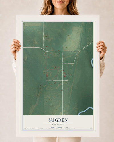 Map of Sugden, Oklahoma, 24 x 36 inch print in a white wood frame