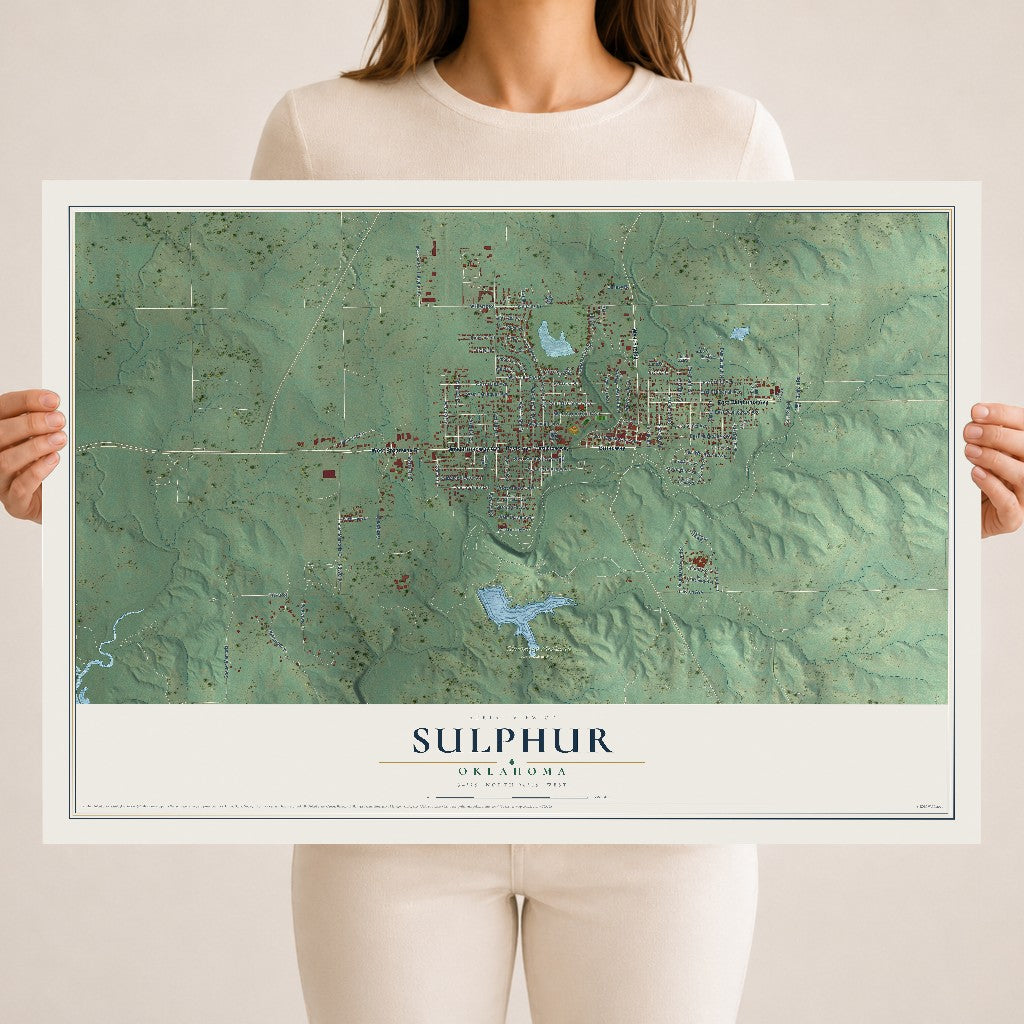 Map of Sulphur, Oklahoma, 18 x 24 inch unframed archival matte print