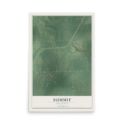 Map of Summit, Oklahoma, 12 x 18 inch unframed archival matte print