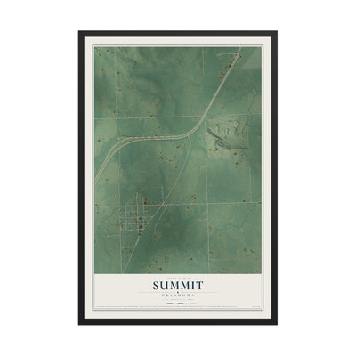 Map of Summit, Oklahoma, 12 x 18 inch print in a black wood frame