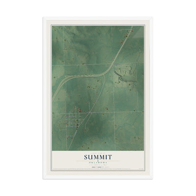 Map of Summit, Oklahoma, 12 x 18 inch print in a white wood frame